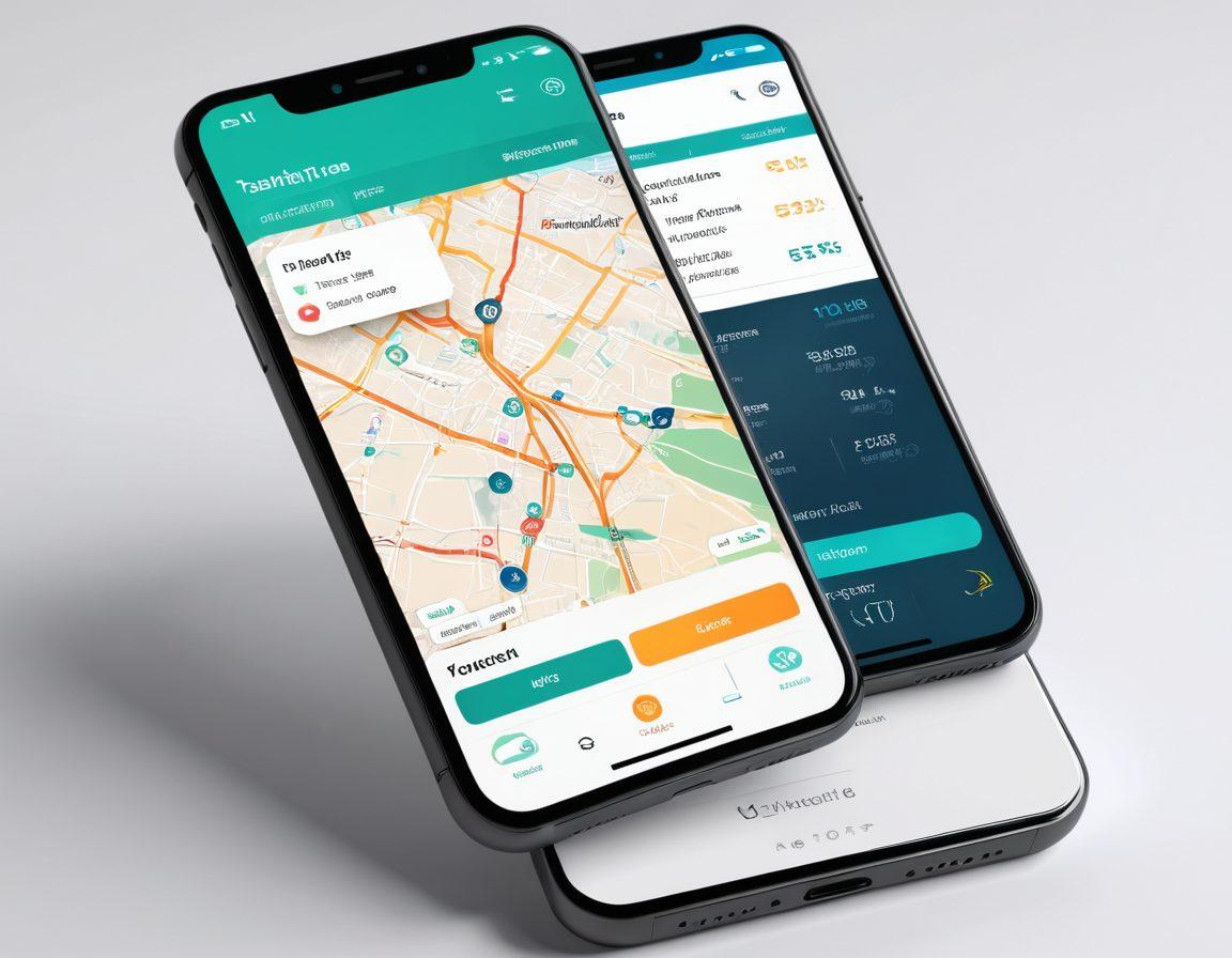 A sleek smartphone showcasing a vibrant Trakfone app interface, displaying competitive rates and flexible service options. In the background, an abstract map connecting various locations, representing coverage and accessibility. Bright, eye-catching colors with a modern tech aesthetic to highlight user experience. super-realistic. vibrant colors. 3D.